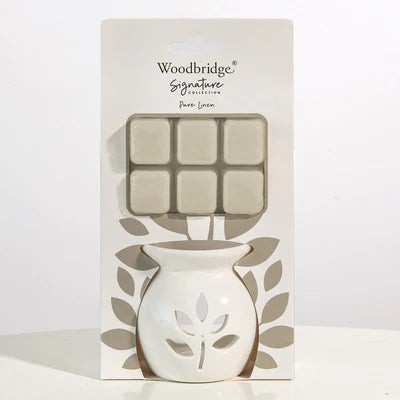 Pure Linen Wax Melt Burner Gift Set by Woodbridge