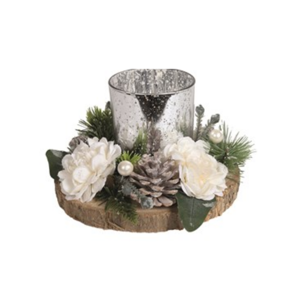 Wh Floral Tealight Hld 21cm