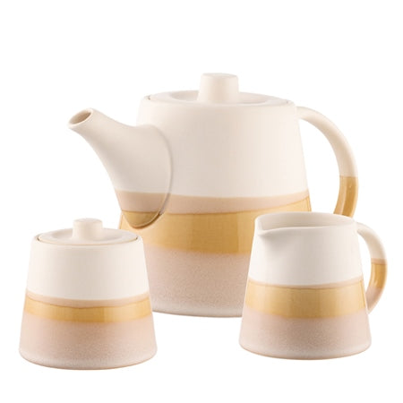 BELLEEK LIVING SAFFRON TEAPOT, SUGAR & CREAM SET