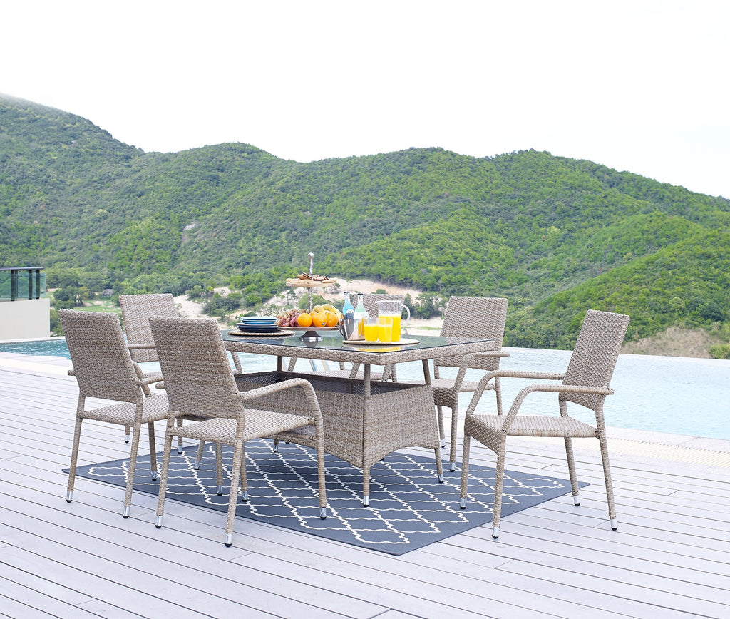 6 Seater Beige Rattan Dining Set