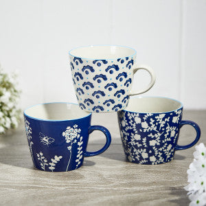 INDIGO HANDPAINTED MUG - 3 ASSTD