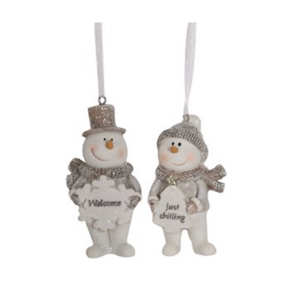 Snowmen Holding Signs Hanging Tree Decoration 2 Assorted 9cm