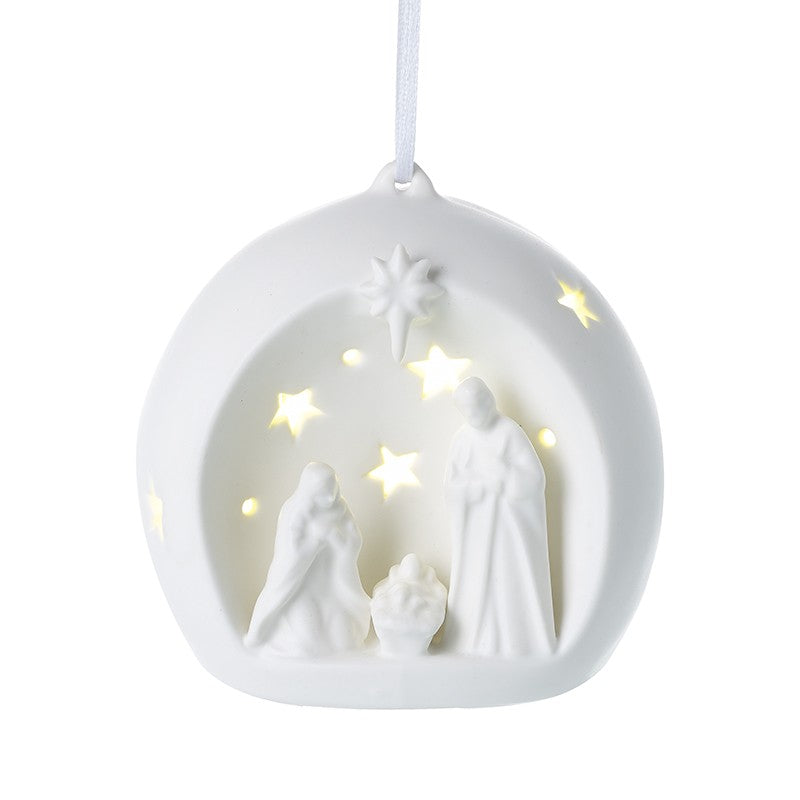 White Ceramic Light Up NativitY (9.8x8.6x9.8cm)