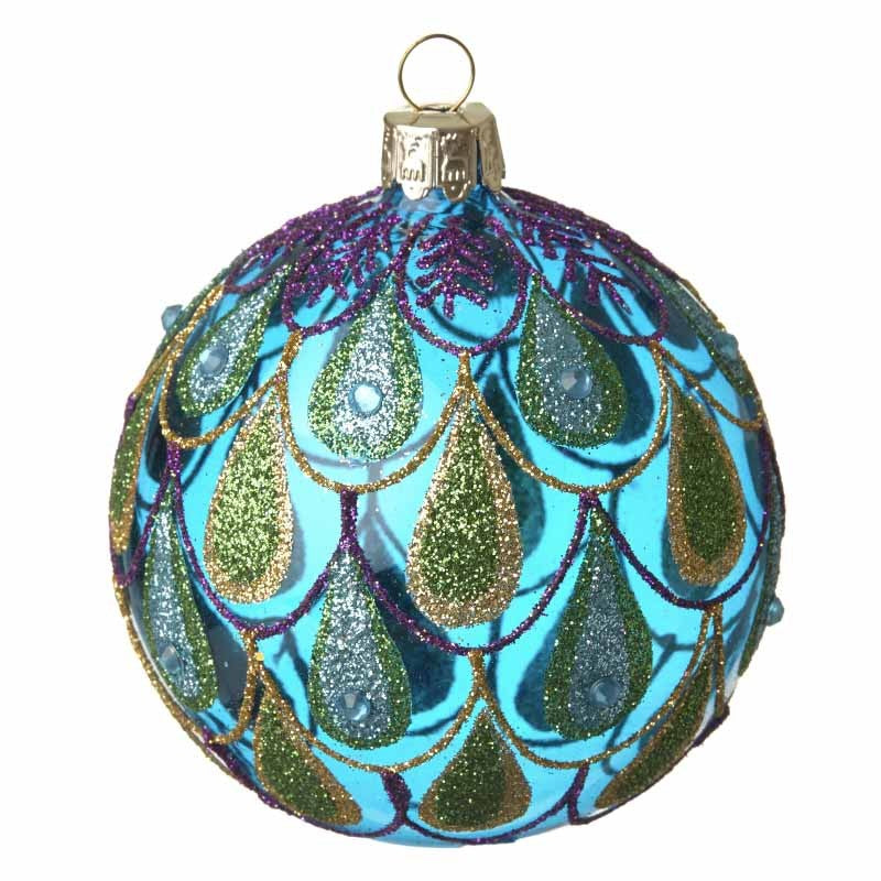 Blue Glass Peacock Bauble (8CM)