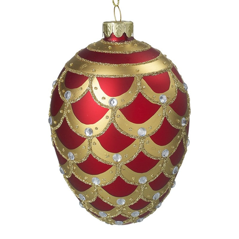 Red & Gold Glass Egg With Gems (8x12.5cm)
