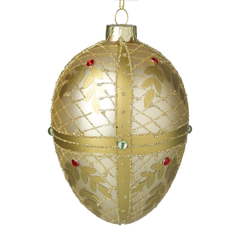 Gold Decorated Glass Hanging Egg (8x12.5cm)