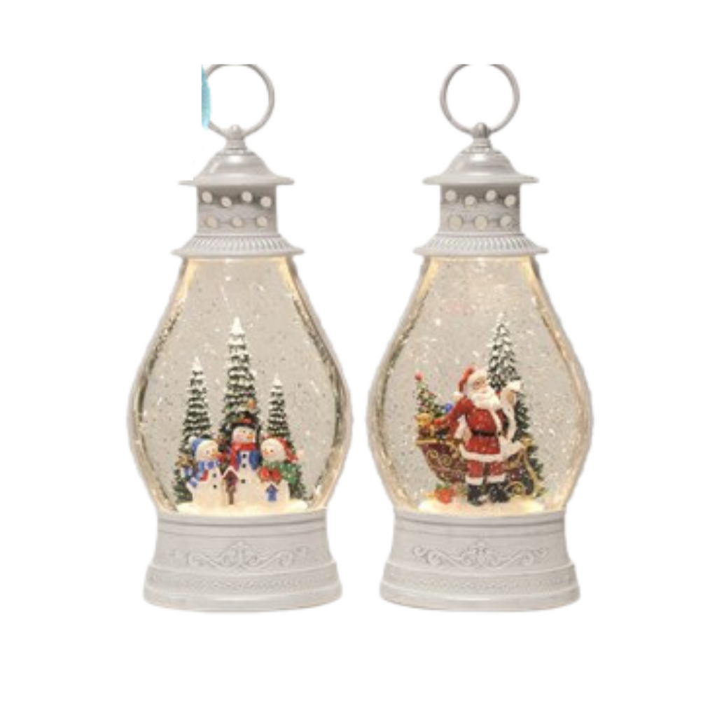 LED Glitter Water Spinner With Festive Scene White Lantern 2 Assorted 31.5cm