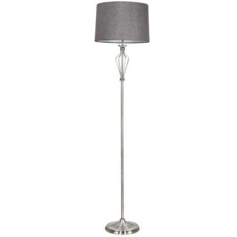 SATIN NICKEL Floor Lamp c/w Grey Shade
