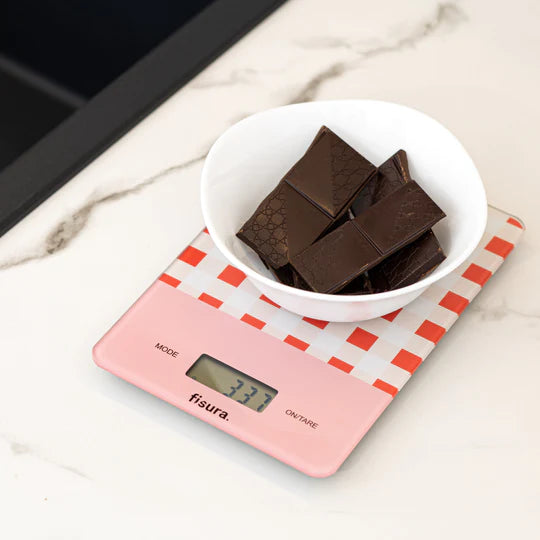 Digital kitchen scale with red vichy print -FISURA