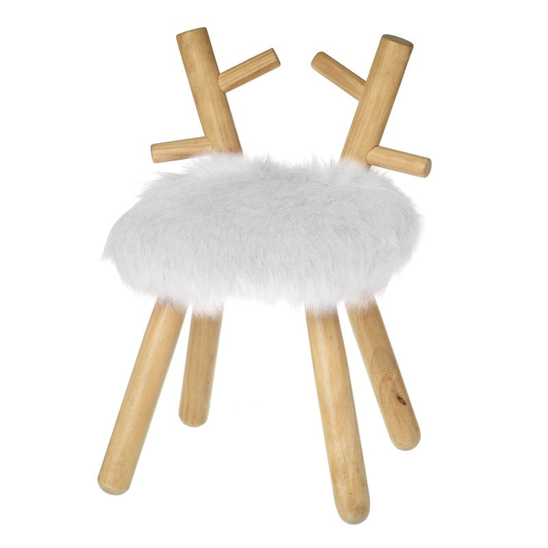 White Fluffy Wooden Deer Stool (32x32x51cm)