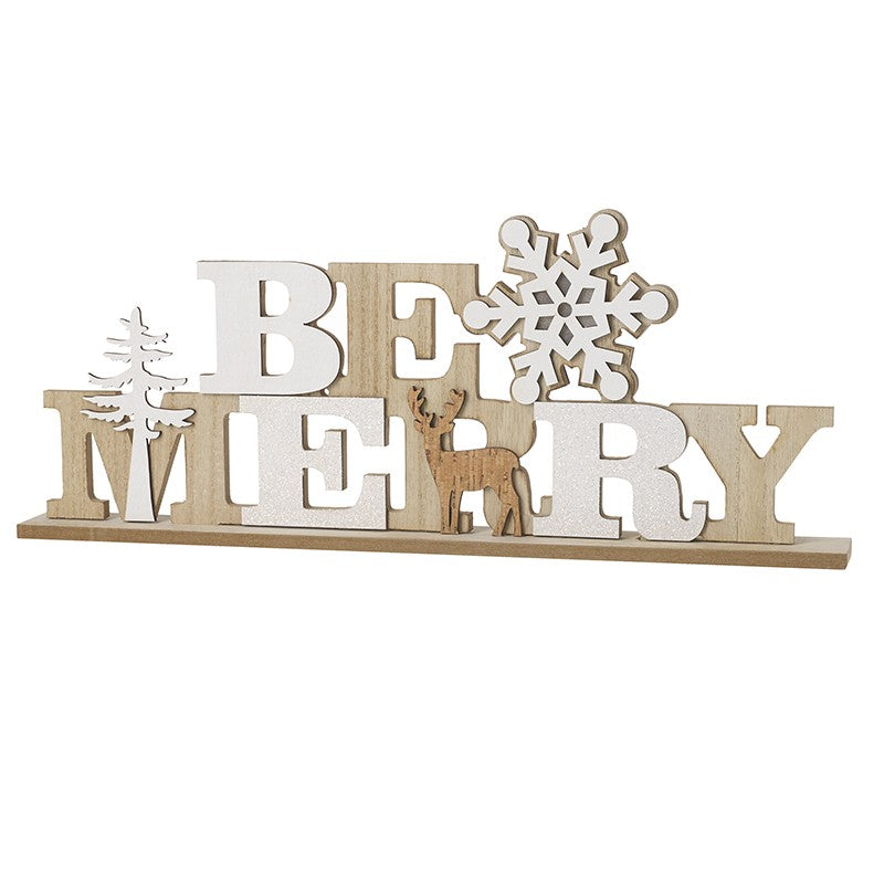 Wooden Be Merry Sign Light Up (46x5x19cm)