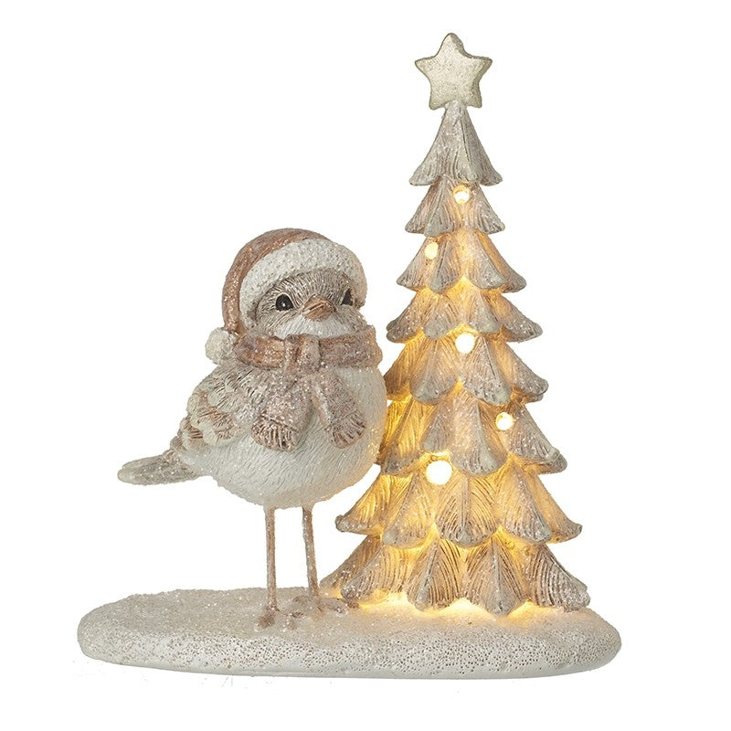 Light Up Resin Tree With Bird In Hat (15.5x9x17.5cm)
