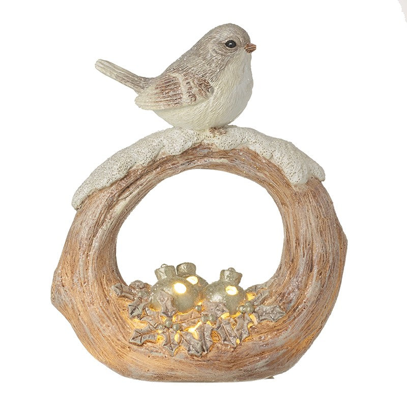 Resin Bird On Light Up Snowy Bough (12.5x5.5x15cm)