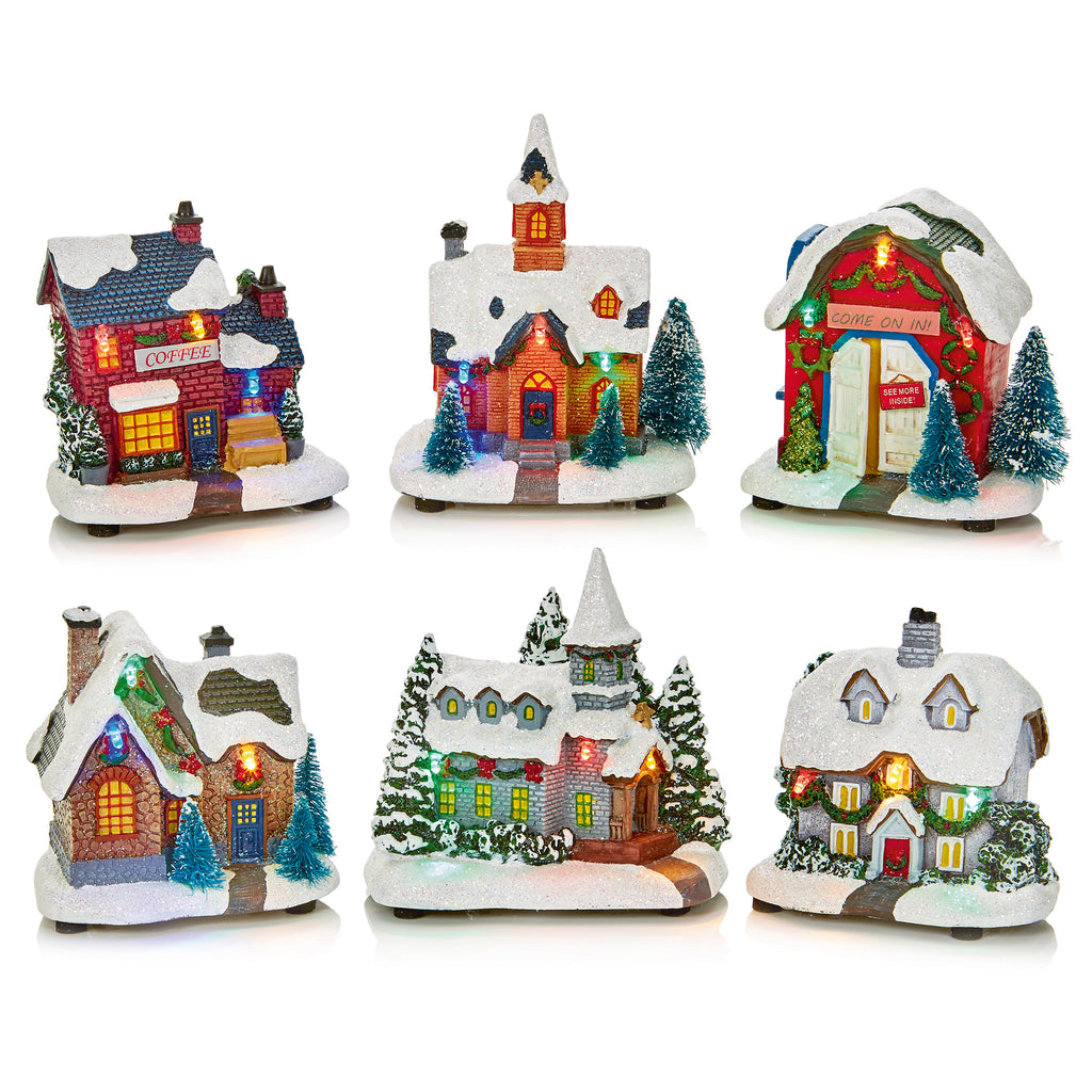 11cm - Lit LED Houses 6 Asst