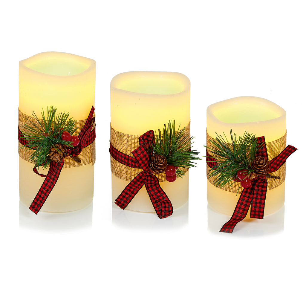Set-3 Wax Candles with Tartan