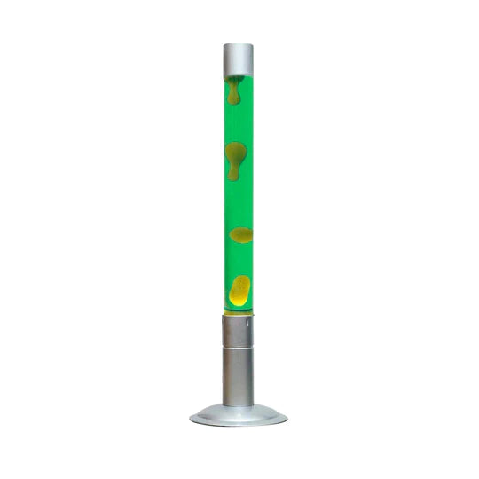 Large yellow lava lamp with silver base and green liquid - FISURA