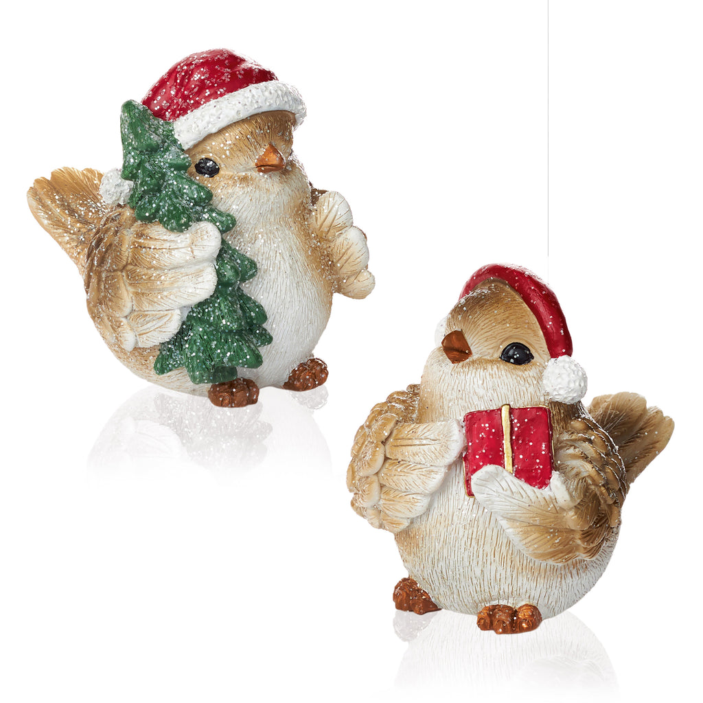 10cm Glitter Bird w-Santa Hat