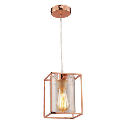 1L COPPER SQUARE PENDANT C/W GLASS