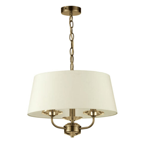 STYLO 3L ANTIQUE BRASS PENDANT C/W CREAM SHADE