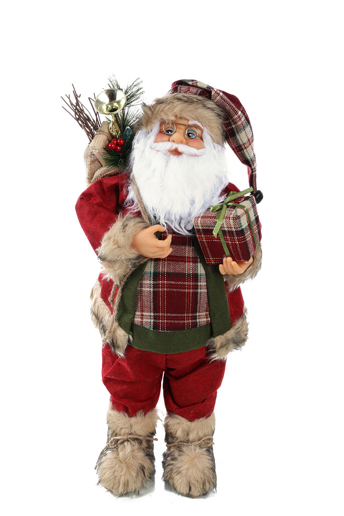 60CM TARTAN SANTA W/PRESENT & SACK