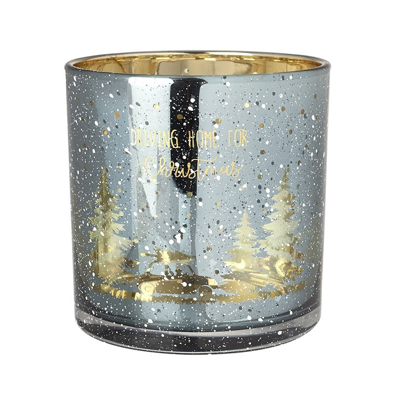 Driving Home For Christmas Glass T-Light (12x12x12cm)