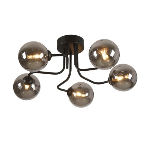 CROSSHAVEN 5 LIGHT SEMI FLUSH (Matt Black c/w Smoke Glass)