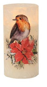 LED Flicker Effect Artificial Candle with Robin Design 7.5x15cm
