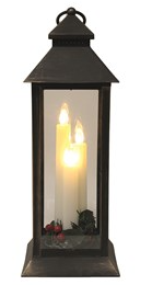 LED Artificial Taper Candle Black Lantern With Foliage 39cm