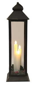 LED Artificial Taper Candle Black Lantern With Foliage 48cm