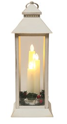 LED Artificial Taper Candle White Lantern With Foliage 39cm