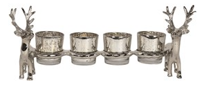 Silver Reindeer 4 Glass Votive Tealight Candle Holder 38cm