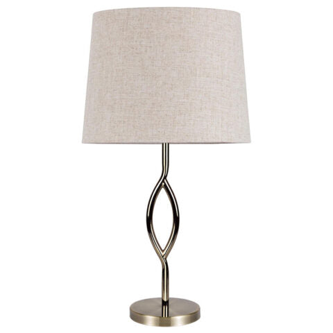 ANT. BRASS TABLE LAMP c/w Oatmeal Shade