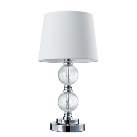 TWIN GLASS TABLE LAMP IN CHROME c/w Oatmeal Shade
