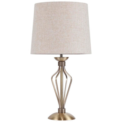 ANT. BRASS TABLE LAMP c/w Oatmeal Shade