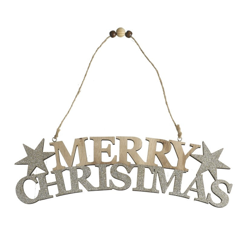 Merry Christmas Sign With Stars (29x0.8x8cm)