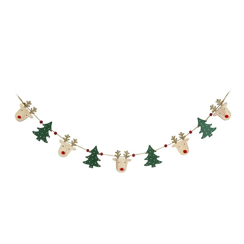 Wooden Reindeer And Tree Garland (L118cm)