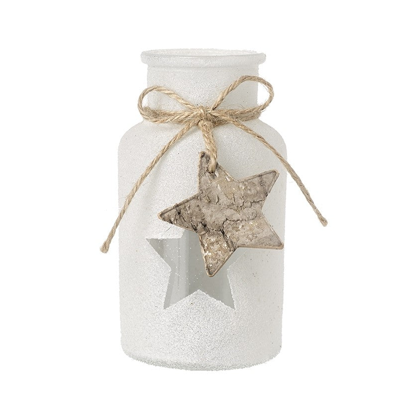 White Glass Jar With Decorative Star (6.5x6.5x12.5cm)