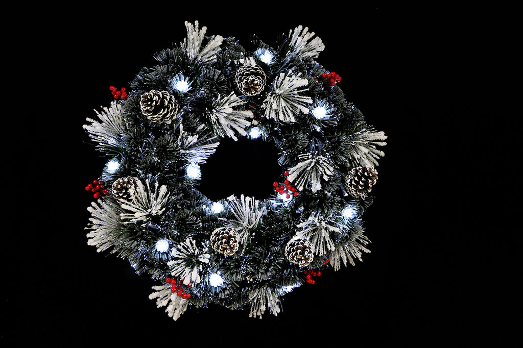 60CM FLOCKED F/O WREATH/CONES/BERRIES (Width: 0.565m Depth: 0.42m Height: 0.565m)