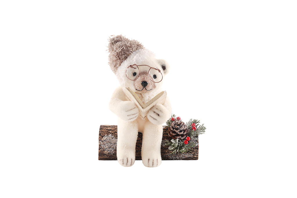 28CM BEAR ON LOG DECORATION