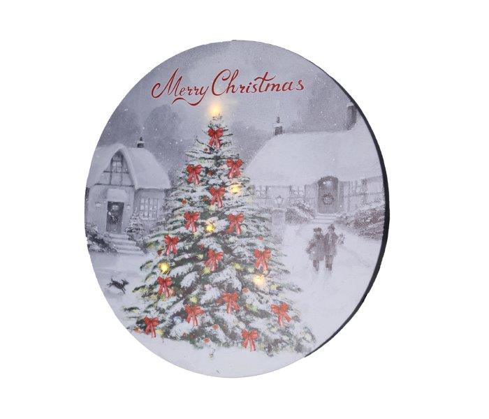 MERRY CHRISTMAS CIRCULAR CANVAS 40*40CM 5 LED B/O TIMER
