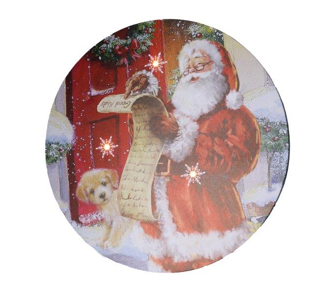 SANTA CHECKING LIST WITH PUPPY CIRCULAR CANVAS 40*40CM 3 LED B/O TIMER