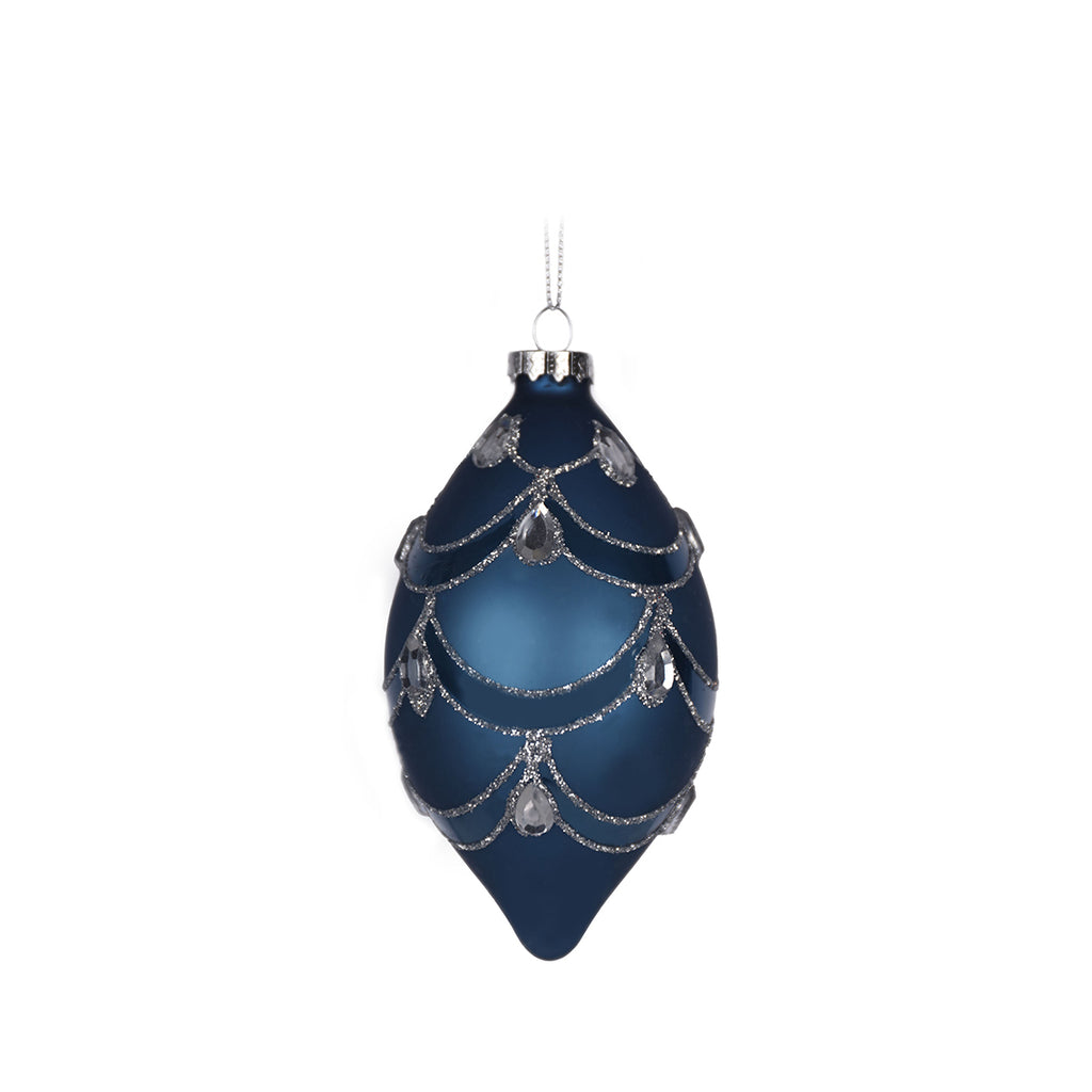 14CM GLASS BLUE DROP BAUBLE