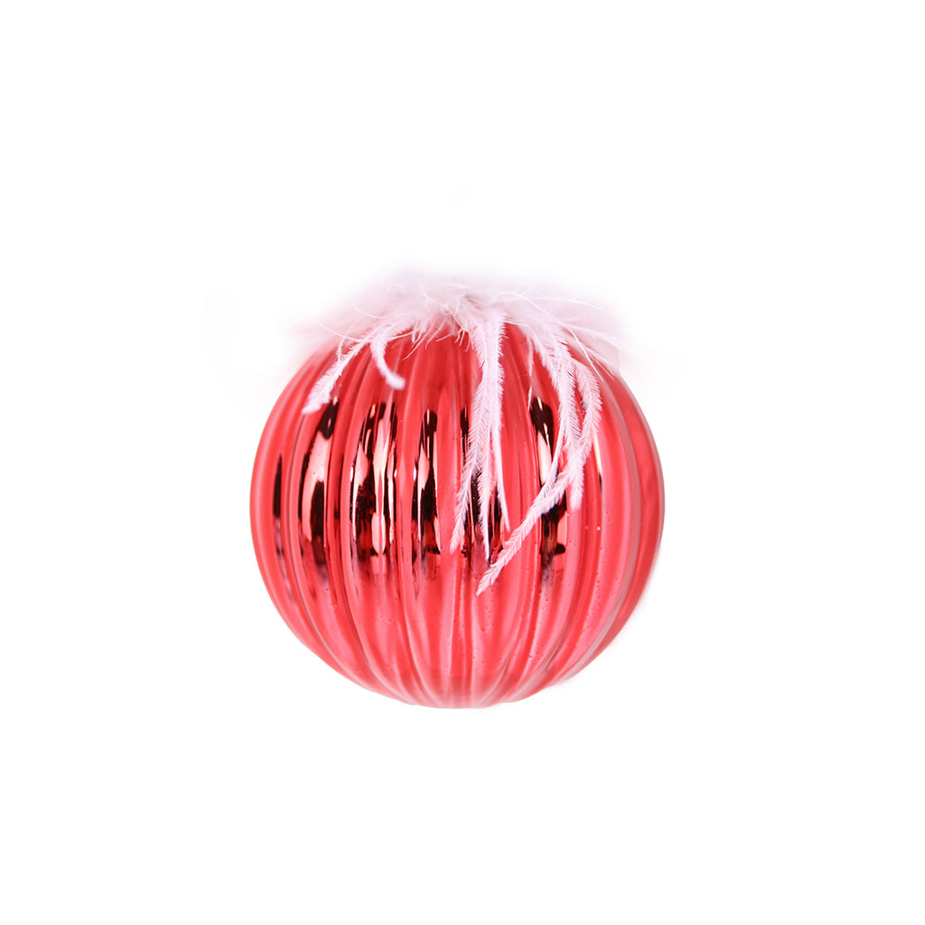 10CM GLASS RED VERTICAL INDENT  BAUBLE