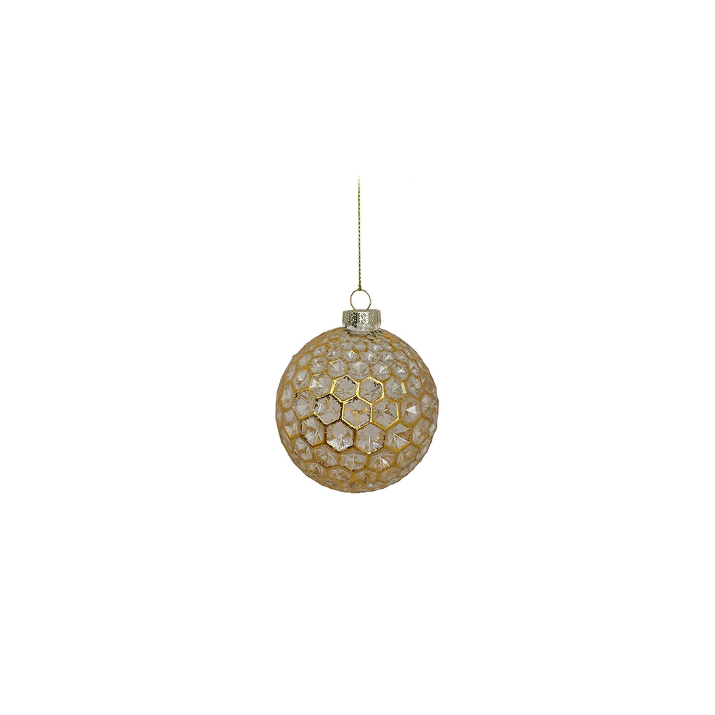 8CM GLASS CLEAR/GOLD BAUBLE