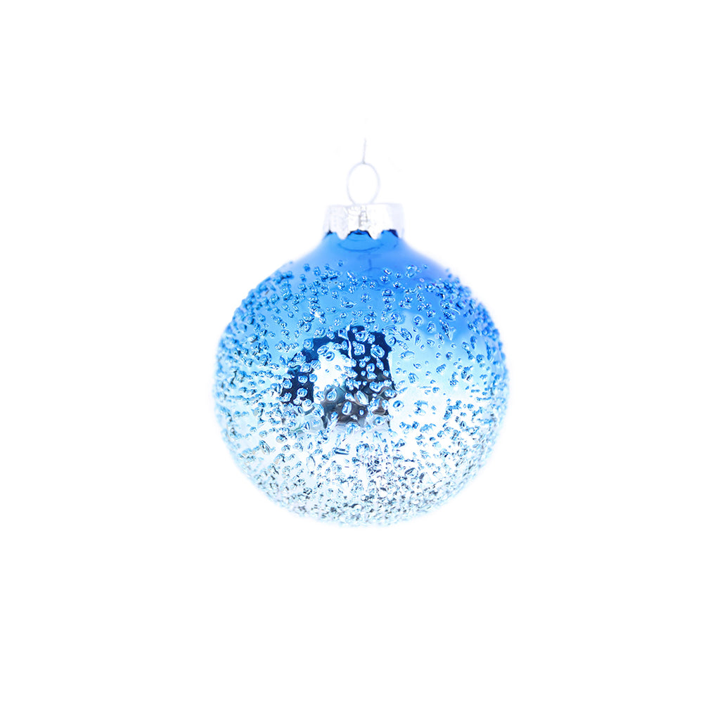 8CM GLASS BLUE SILVER OMBRE BAUBLE