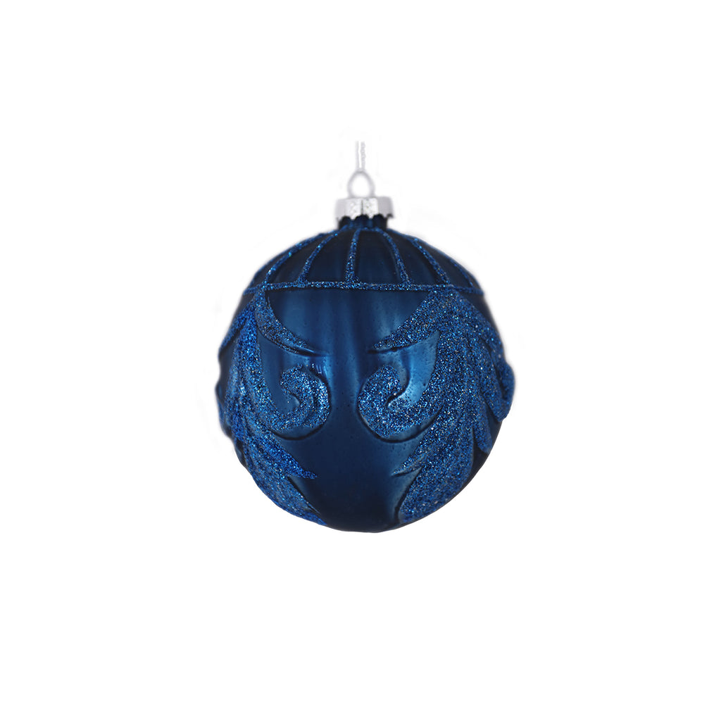 10CM GLASS BLUE WAVE EFFECT GLITTER BAUBLE