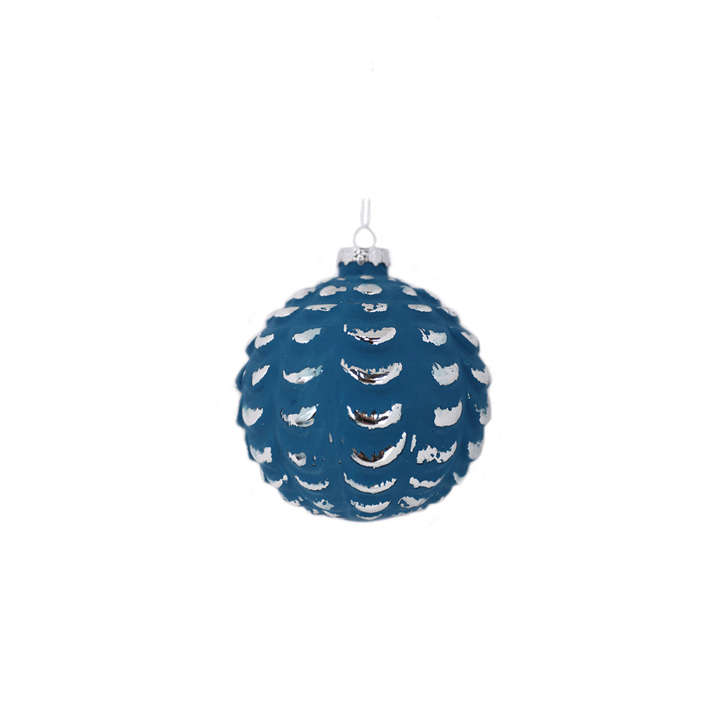 10CM GLASS BLUE & SILVER SCALED BAUBLE