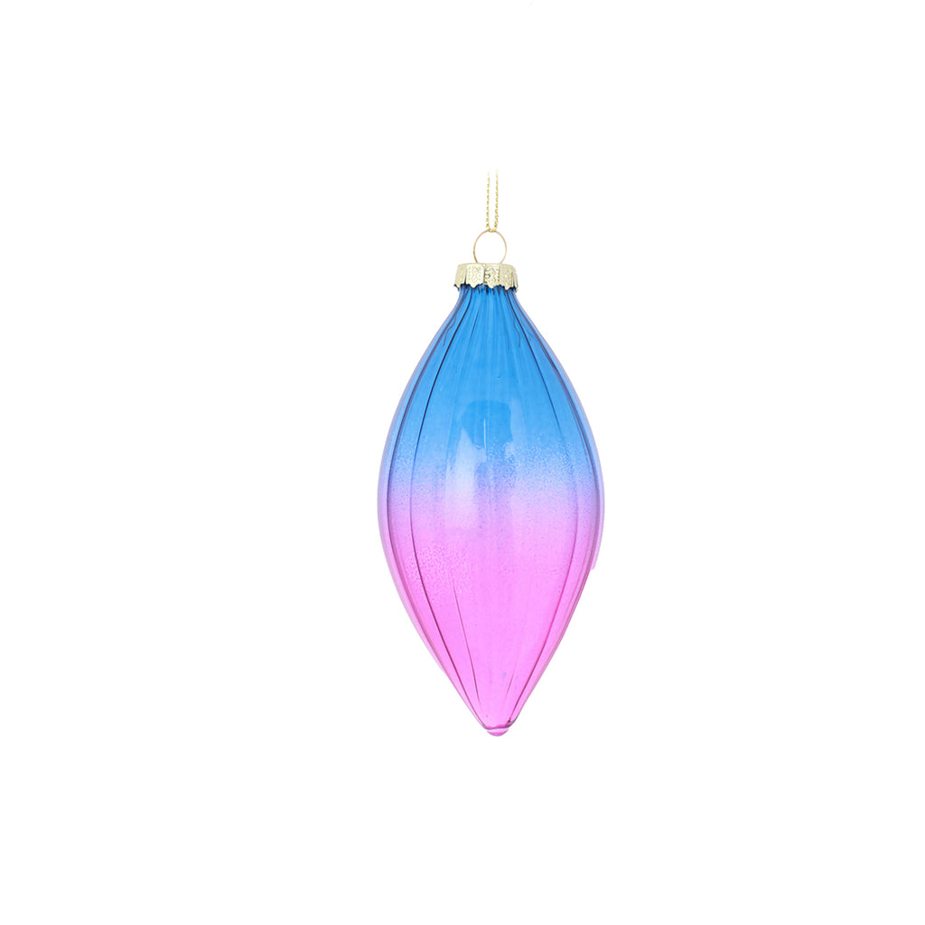 13CM GLASS BLUE PINK OMBRE DROP BAUBLE