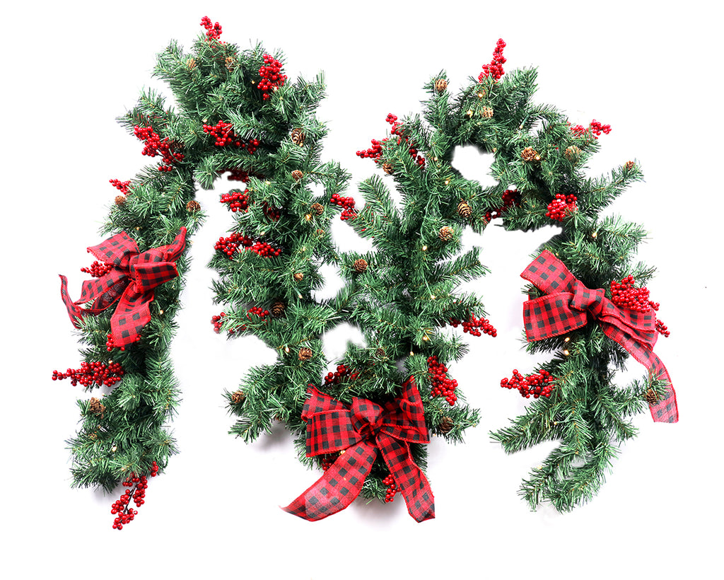270CM GARLAND WITH RED BOWS 50L B/O LED TIMER