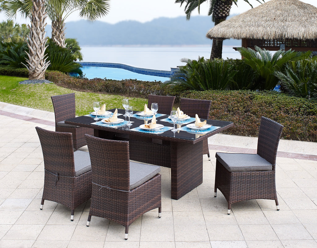 Six Seater Dark Rattan Dining Set